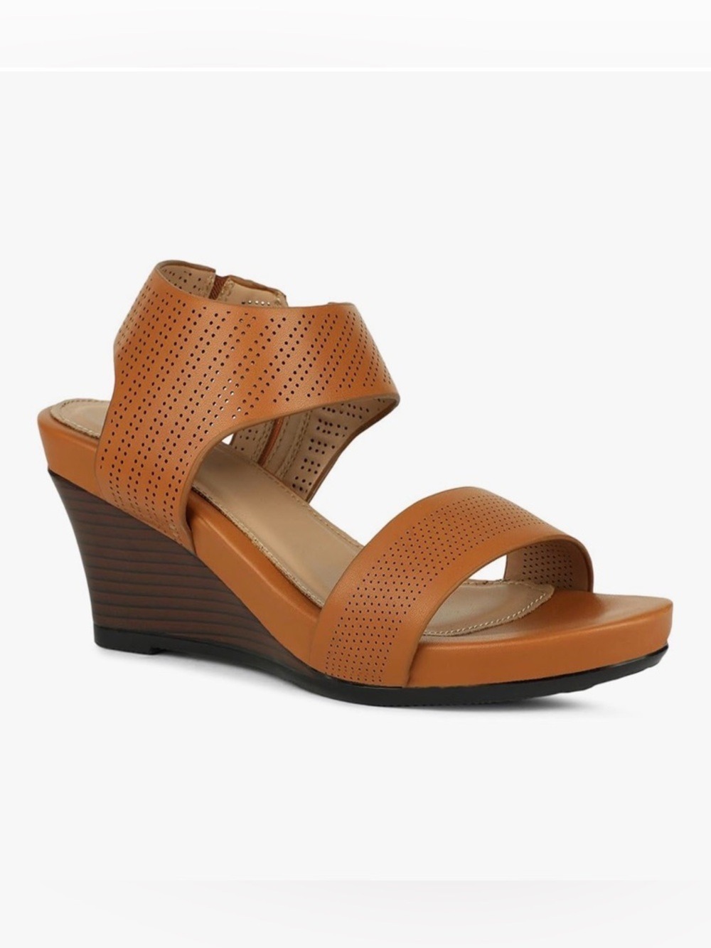 Bata Tan Leather Wedge Sandals Size 8